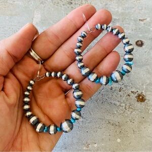 ♥️ Navajo ♥️ Sterling Silver & Turquoise Graduated Pearls Earrings